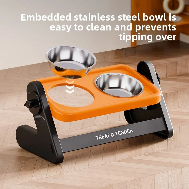 Elevated Stainless Steel Dog Feeding Bowls Set with Non-Slip Design for Small Dogs and Cats, Includes 2 Bowls and 1 Adjustable Raised Feeder