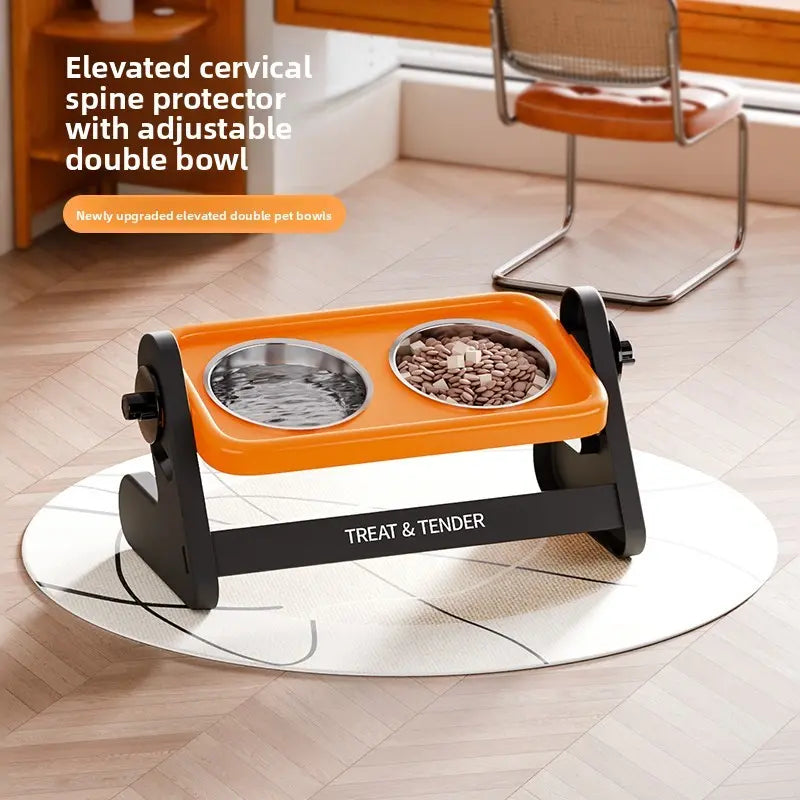 Elevated Stainless Steel Dog Feeding Bowls Set with Non-Slip Design for Small Dogs and Cats, Includes 2 Bowls and 1 Adjustable Raised Feeder
