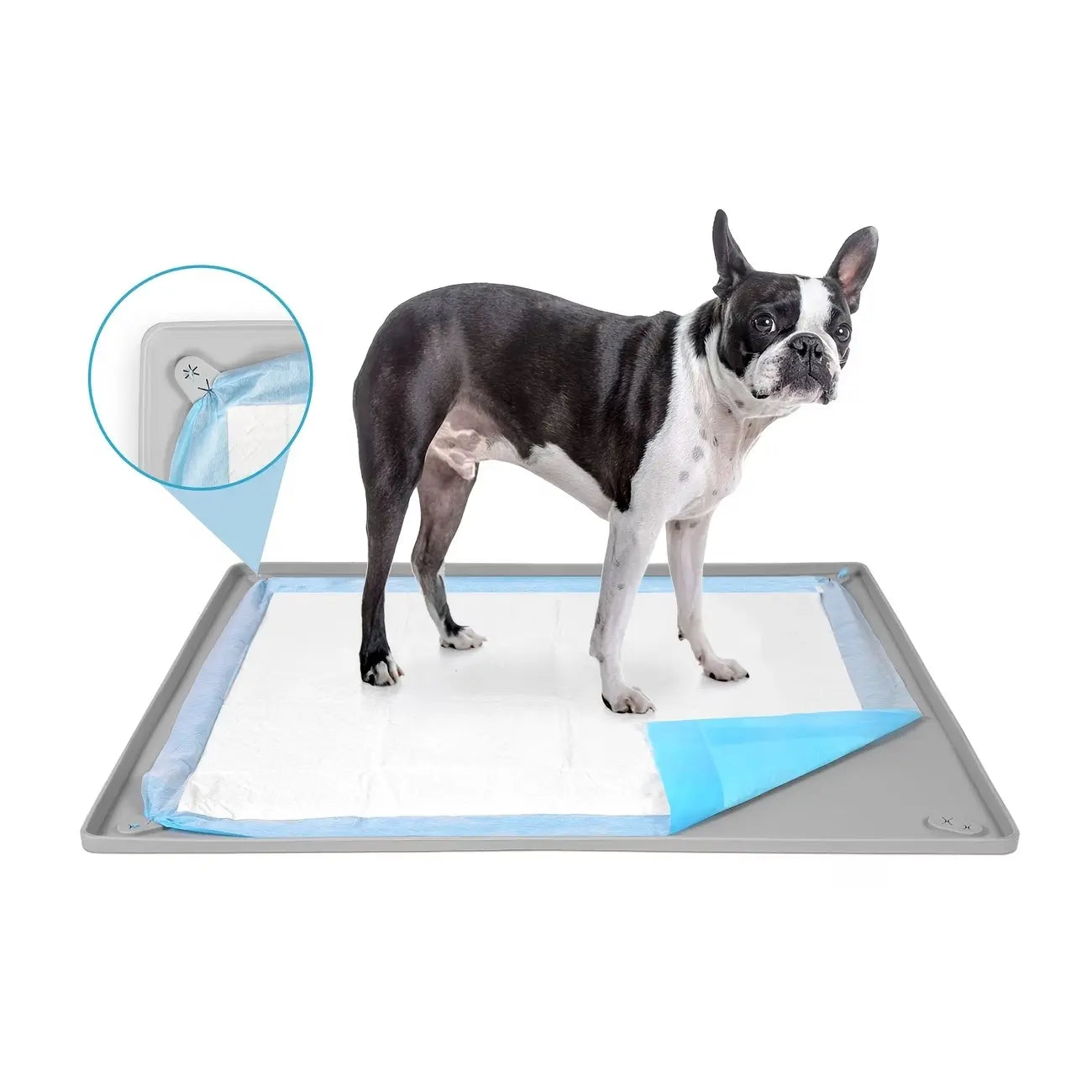 Leak-Proof Non-Slip Silicone Dog Pee Pad Holder for 24" x 24" Training Pads - Portable and Easy to Clean with Fixed Buttons