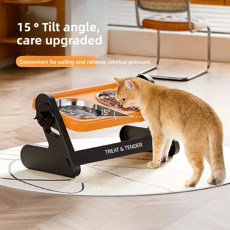 Elevated Stainless Steel Dog Feeding Bowls Set with Non-Slip Design for Small Dogs and Cats, Includes 2 Bowls and 1 Adjustable Raised Feeder