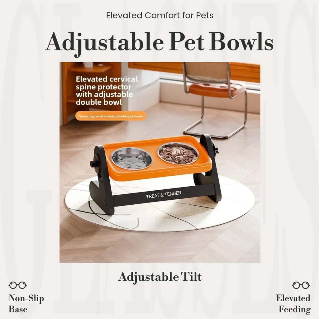 Elevated Stainless Steel Dog Feeding Bowls Set with Non-Slip Design for Small Dogs and Cats, Includes 2 Bowls and 1 Adjustable Raised Feeder