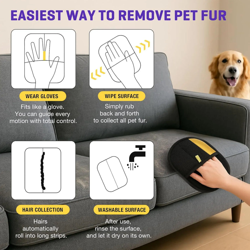 SEAMIND Electrostatic Pet Hair Remover Gloves for Dogs and Cats - Effective Shedding Mitt with Gentle Massage Function, Reduces Fur on Furniture and Clothing (1 Pair)