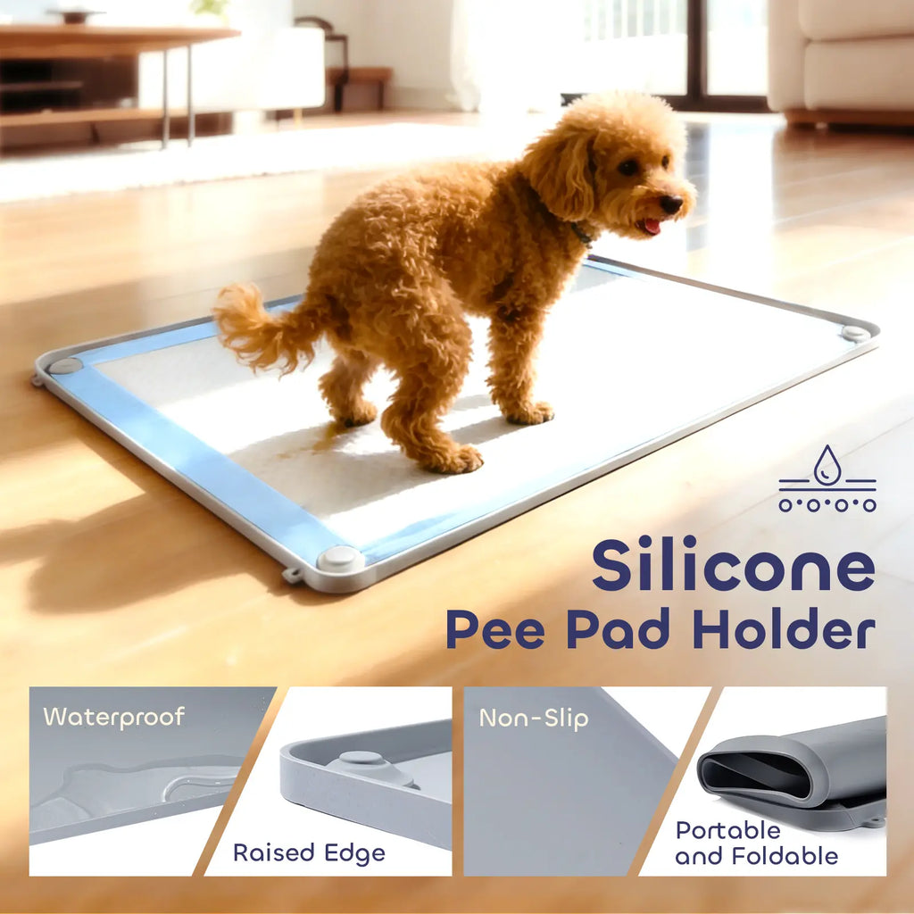 Leak-Proof Non-Slip Silicone Dog Pee Pad Holder for 24" x 24" Training Pads - Portable and Easy to Clean with Fixed Buttons