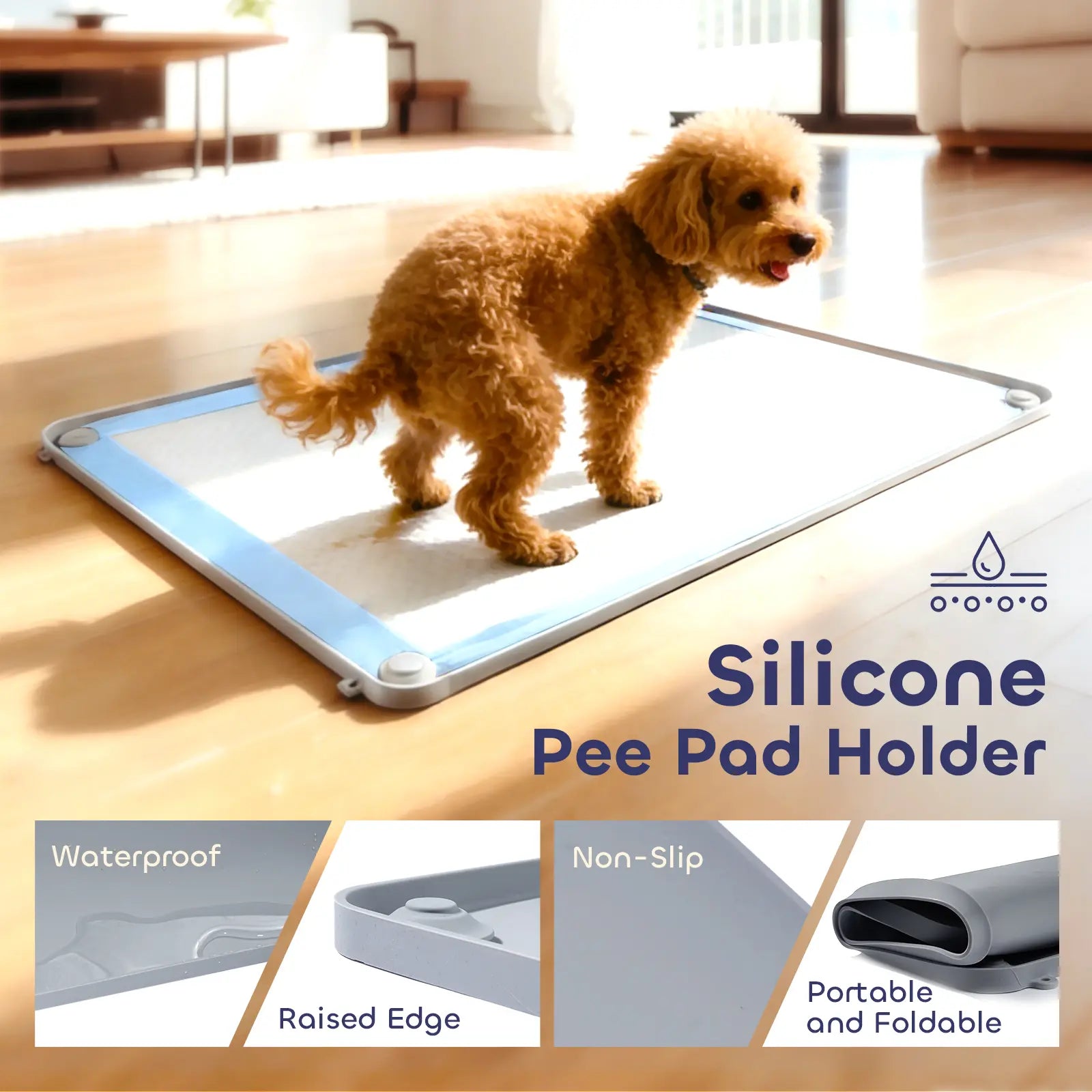 Leak-Proof Non-Slip Silicone Dog Pee Pad Holder for 24" x 24" Training Pads - Portable and Easy to Clean with Fixed Buttons
